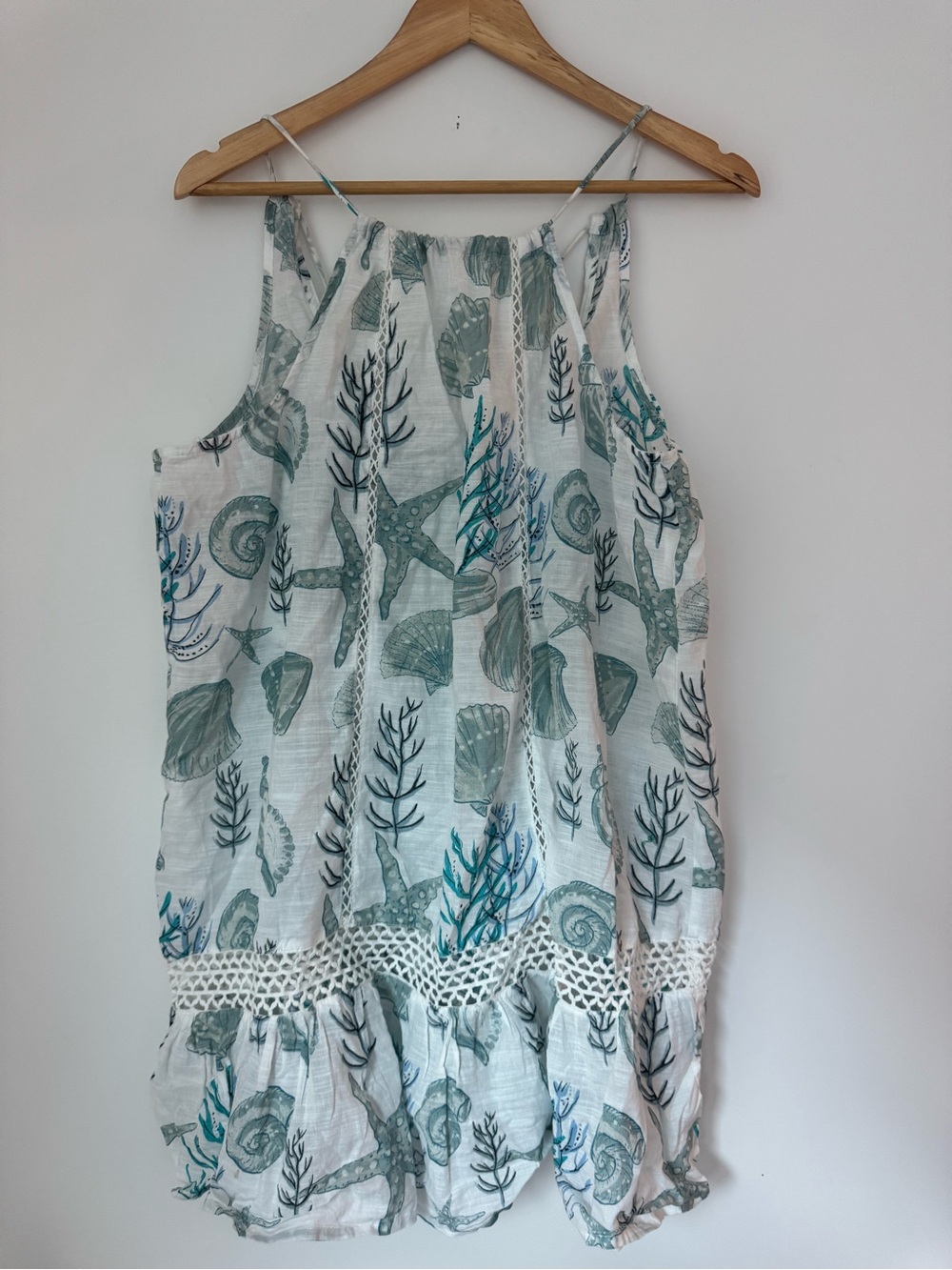 Spiaggia Dolce Seashell Starfish Cover Up Dress M White Teal Boho Mini Dress